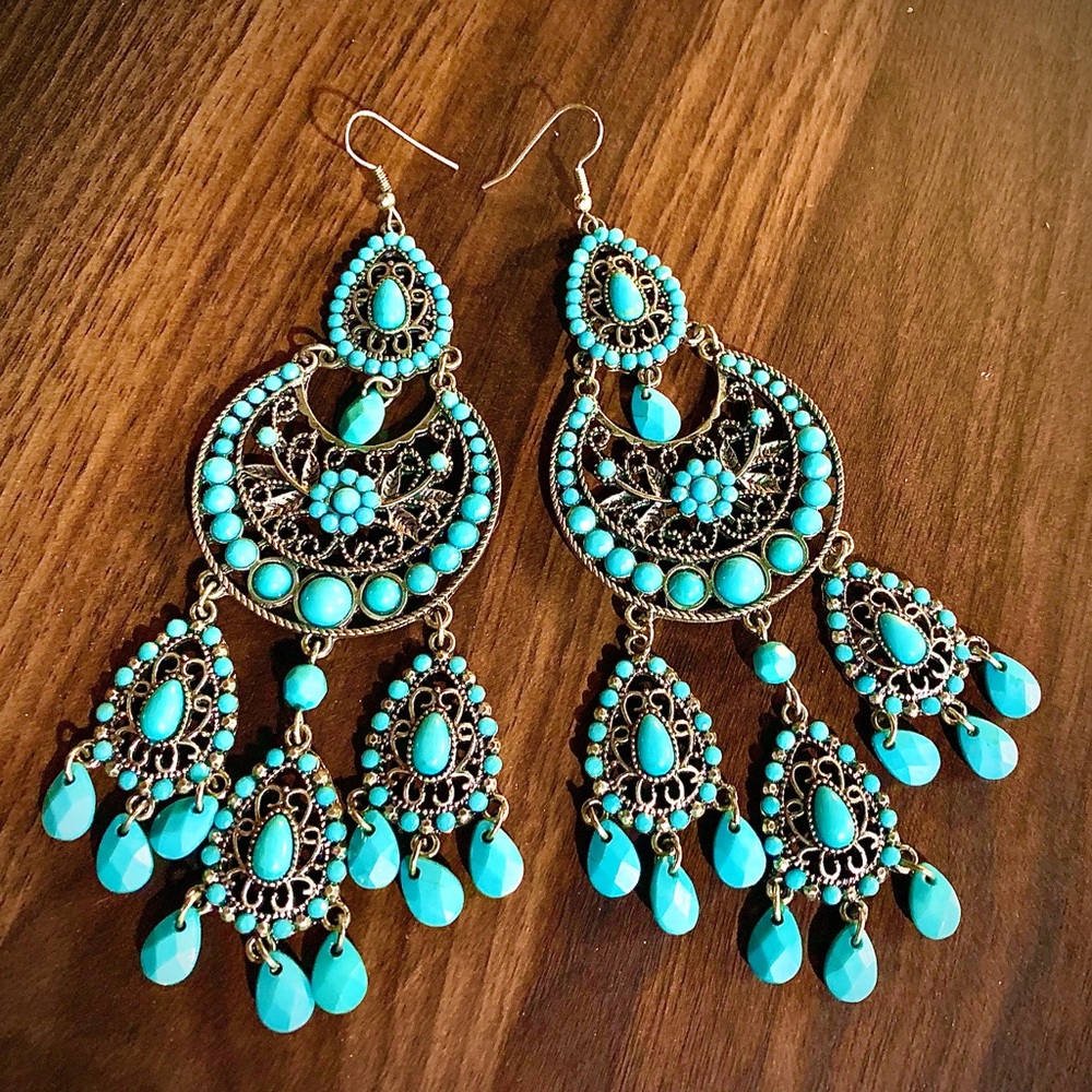 Vintage 90s Statement Teardrop Boho Earrings